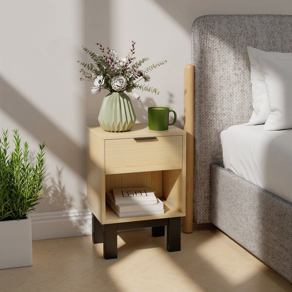 HOMCOM armadietto da notte con cassetto e vano aperto, comodino per camera da letto e soggiorno, 35x26x50 cm, rovere | Aosom Italy