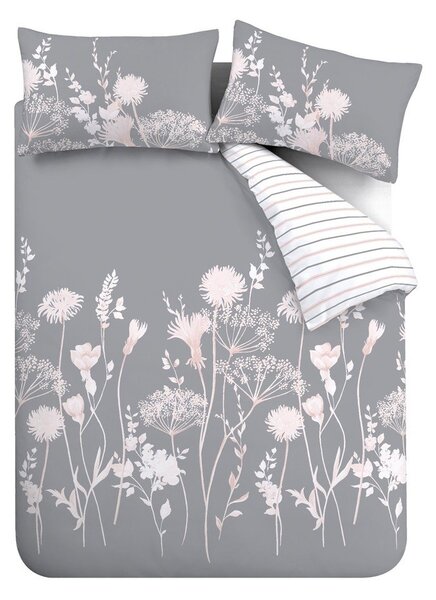 Set copripiumino e federa grigio per letto matrimoniale 200x200 cm Meadowsweet Floral – Catherine Lansfield