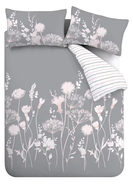 Set copripiumino e federa grigio per letto matrimoniale 200x200 cm Meadowsweet Floral – Catherine Lansfield