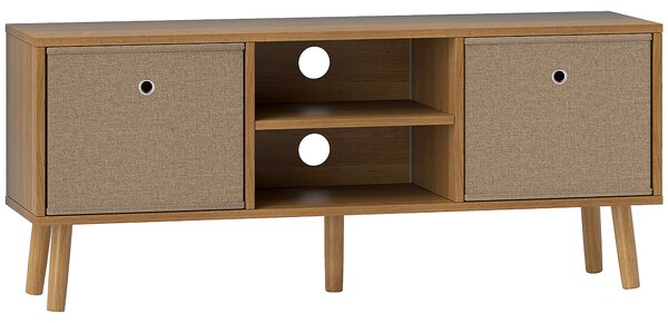 HOMCOM Mobile TV per Televisori con 2 Cassetti in Tessuto e Ripiani Aperti, fino a 50 Pollici, 110x29x46.5 cm, Legno e Marrone | Aosom Italy