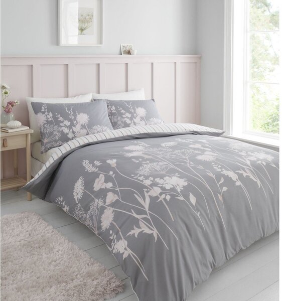 Set copripiumino e federa grigio per letto matrimoniale 200x200 cm Meadowsweet Floral – Catherine Lansfield