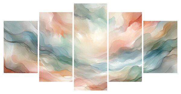 Quadri 5 pezzi – Paesaggio onirico pastello