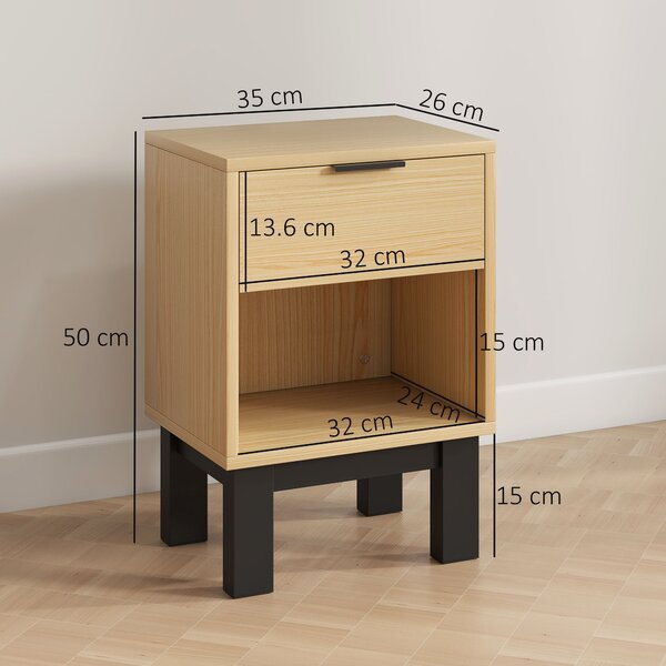 HOMCOM armadietto da notte con cassetto e vano aperto, comodino per camera da letto e soggiorno, 35x26x50 cm, rovere | Aosom Italy