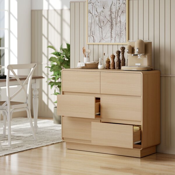 HOMCOM Credenza con 6 cassetti per cucina, soggiorno, mobile buffet per sala da pranzo, 100x38x86 cm, legno naturale | Aosom Italy