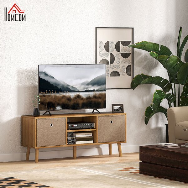 HOMCOM Mobile TV per Televisori con 2 Cassetti in Tessuto e Ripiani Aperti, fino a 50 Pollici, 110x29x46.5 cm, Legno e Marrone | Aosom Italy