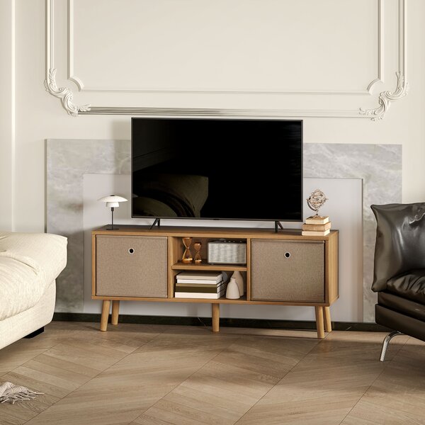 HOMCOM Mobile TV per Televisori con 2 Cassetti in Tessuto e Ripiani Aperti, fino a 50 Pollici, 110x29x46.5 cm, Legno e Marrone | Aosom Italy