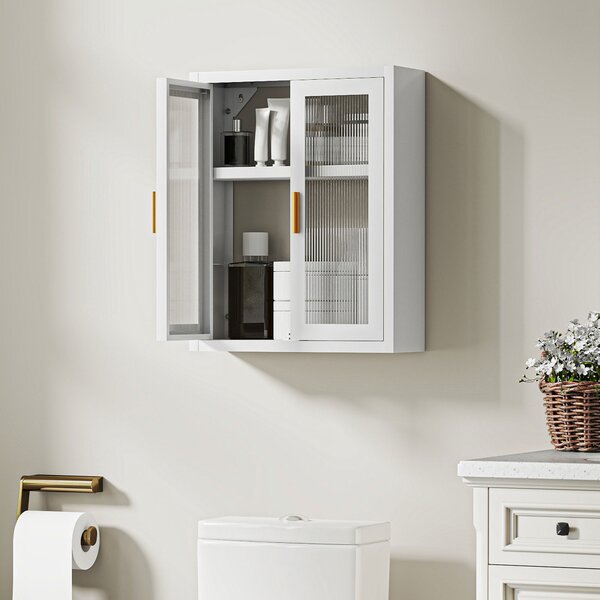 HOMCOM Armadio murale per bagno con 2 porte scanalate e ripiano regolabile, mobile alto a parete, 40x14x50cm, Bianco | Aosom Italy