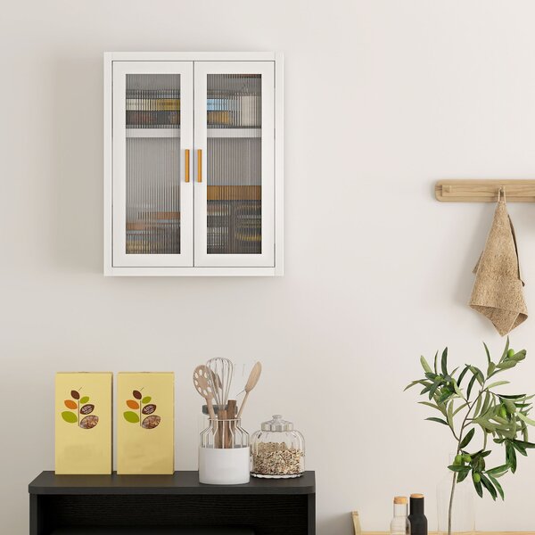 HOMCOM Armadio murale per bagno con 2 porte scanalate e ripiano regolabile, mobile alto a parete, 40x14x50cm, Bianco | Aosom Italy