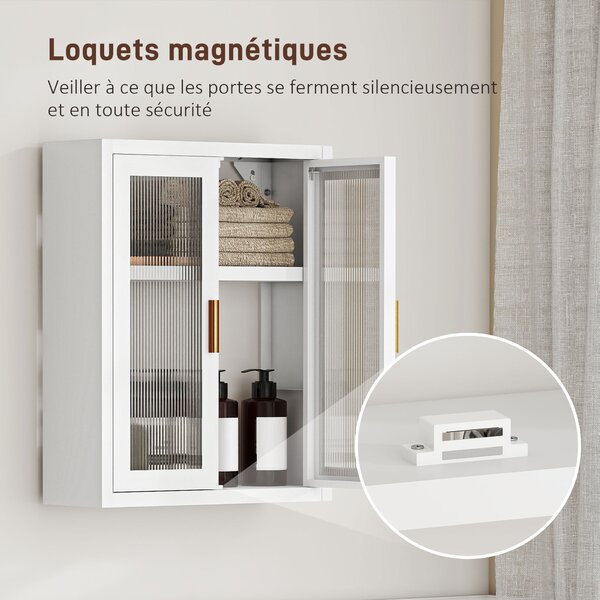 HOMCOM Armadio murale per bagno con 2 porte scanalate e ripiano regolabile, mobile alto a parete, 40x14x50cm, Bianco | Aosom Italy