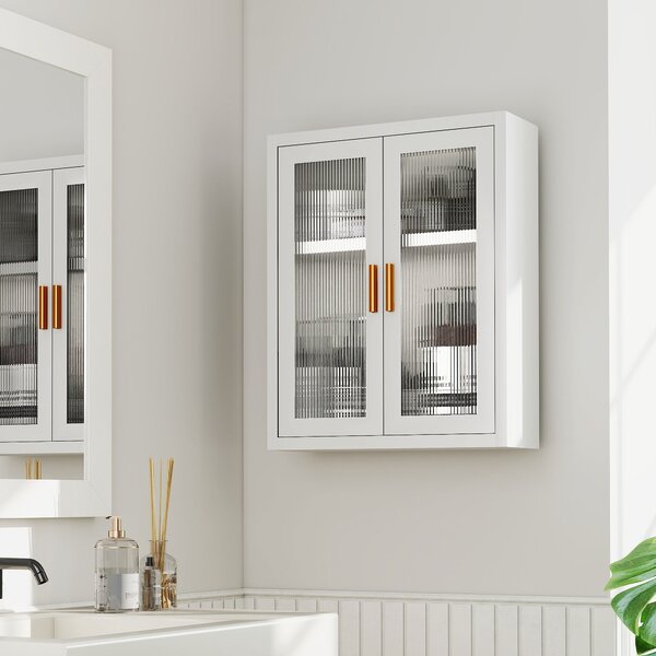 HOMCOM Armadio murale per bagno con 2 porte scanalate e ripiano regolabile, mobile alto a parete, 40x14x50cm, Bianco | Aosom Italy