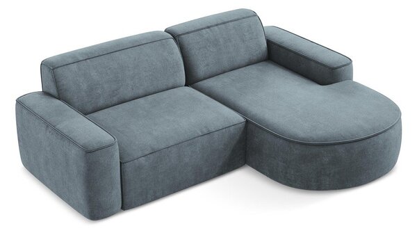 Divano angolare blu polveroso (con penisola a destra/con chaise lounge) con rivestimento in ciniglia Omao – Makamii