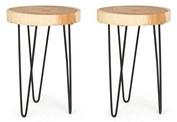 Set 2 Tavolini da Soggiorno Ø35x48 cm in Legno Tuala