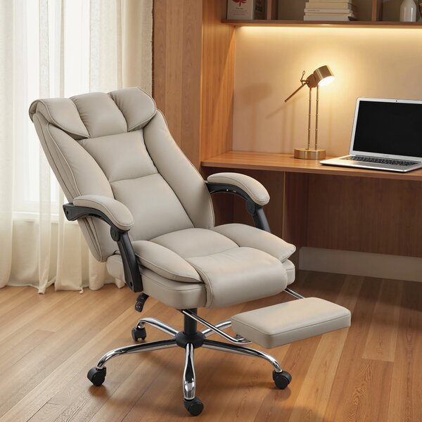 HOMCOM Sedia da Scrivania con Poggiapiedi, Schienale Reclinabile e Imbottitura Spessa, 66x72x121 cm, verde kaki | Aosom Italy