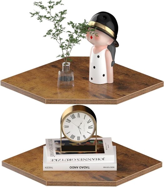 Set di mensole angolari - Mensole sospese - Soluzione per l'arredamento e lo stoccaggio - Con foro per cavi - 424 cm - Marrone ruggine