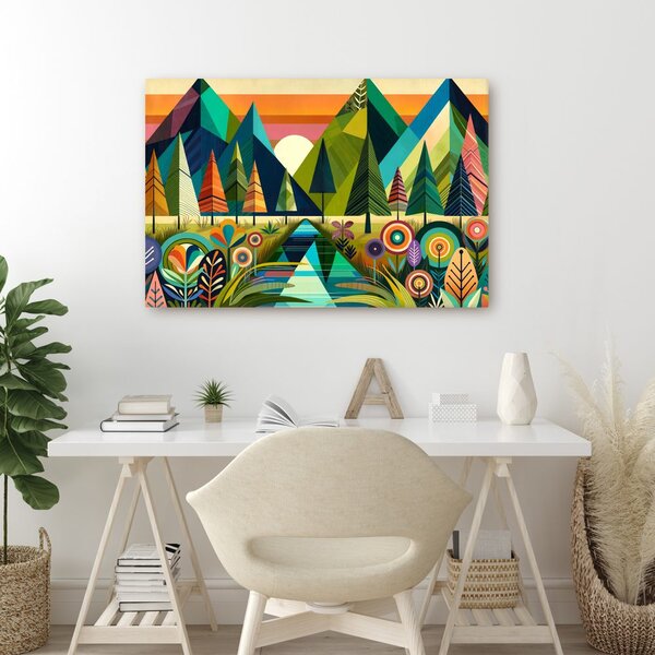 Quadro su tela – Montagne e alberi colorati
