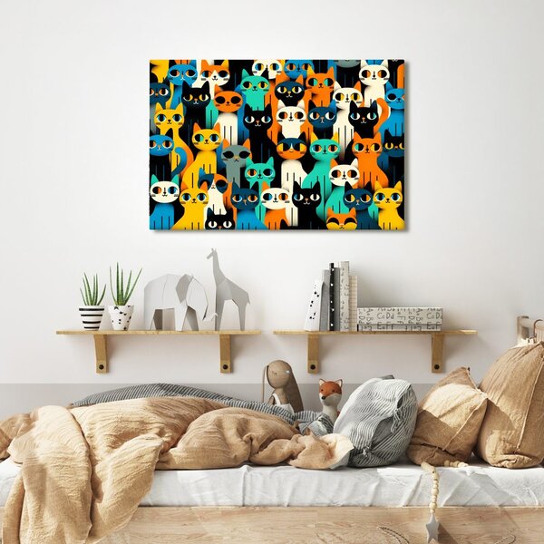 Quadro su tela – Gatti colorati in fila