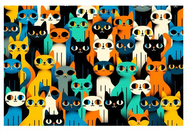 Quadro su tela – Gatti colorati in fila