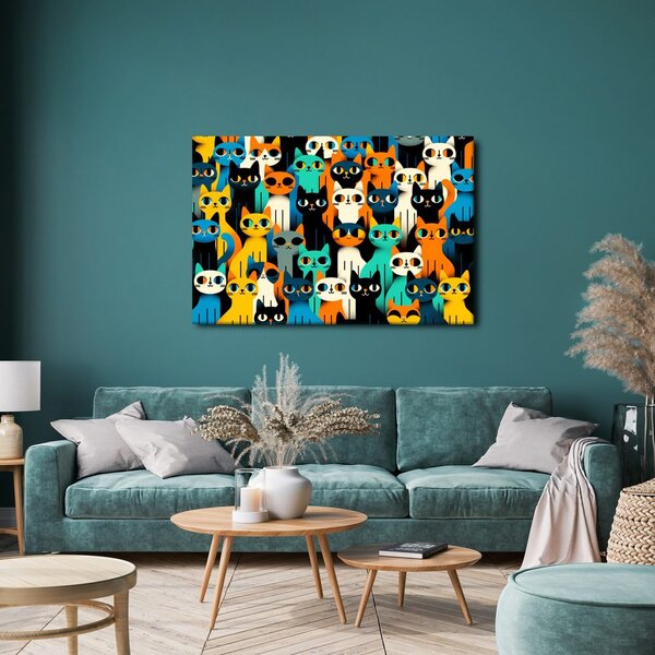Quadro su tela – Gatti colorati in fila