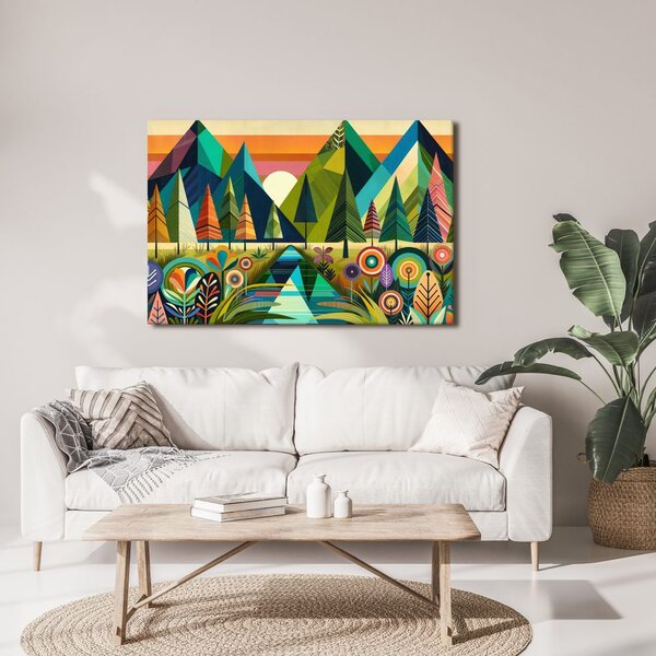 Quadro su tela – Montagne e alberi colorati