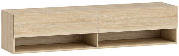 HOMCOM Mobile Sospeso per TV con 2 Cassetti Ribaltabili e 2 Ripiani Aperti, 140x32x31 cm, Legno naturale | Aosom Italy