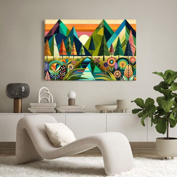 Quadro su tela – Montagne e alberi colorati
