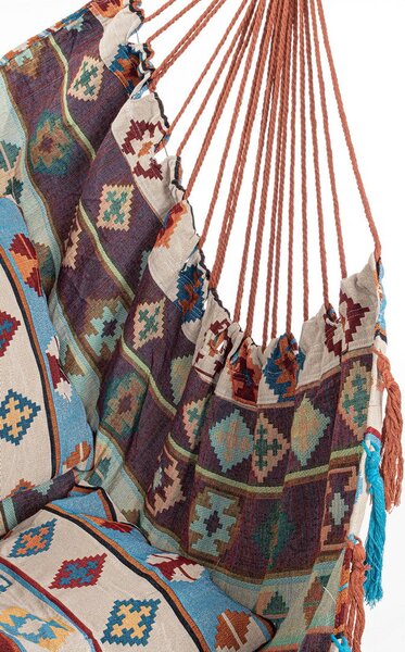 Amaca Sedia Sospesa da Giardino 120x146 cm in Poli-Cotone Santander Azzurro-Beige