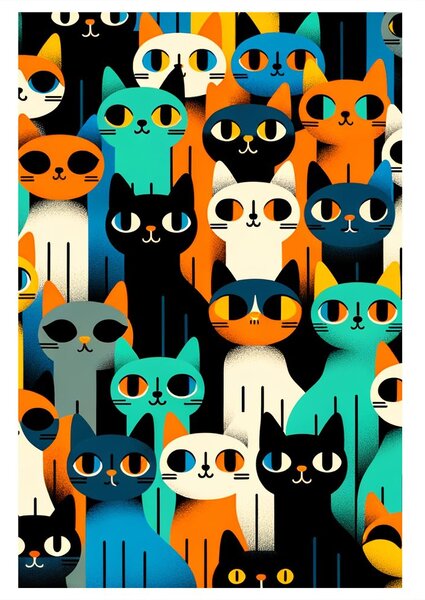 Quadro su tela – Mosaico di gatti vivaci