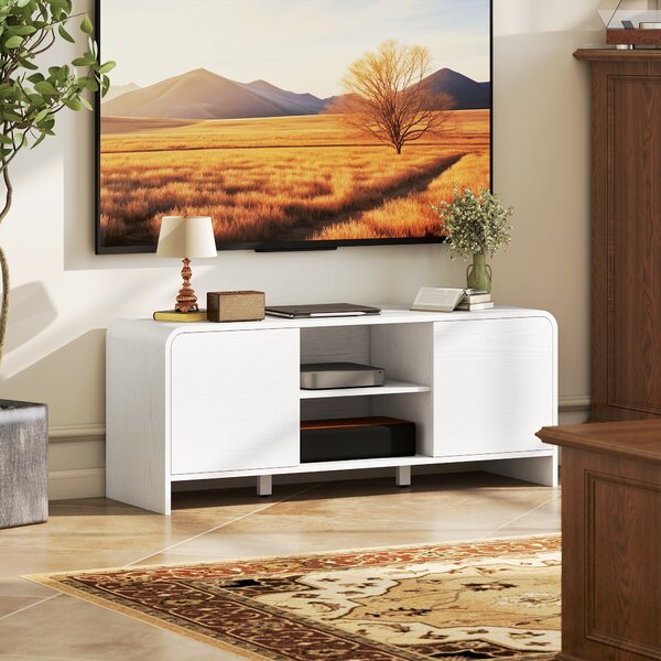 HOMCOM Mobile TV per televisore con 2 ante, 2 scomparti e ripiano regolabile, 110x35x45cm, bianco | Aosom Italy