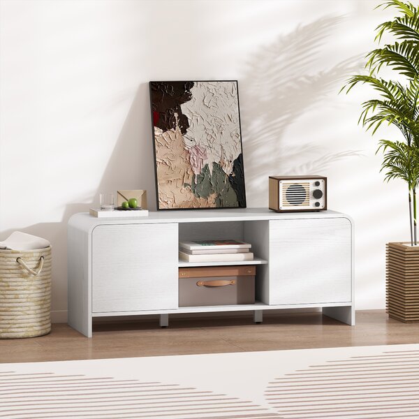 HOMCOM Mobile TV per televisore con 2 ante, 2 scomparti e ripiano regolabile, 110x35x45cm, bianco | Aosom Italy