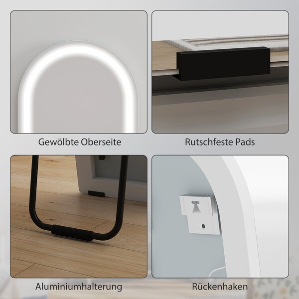 HOMCOM Specchio a figura con luci LED e 3 temperature colore, autoportante o montaggio a parete, 40x2,9x150 cm, Bianco | Aosom Italy