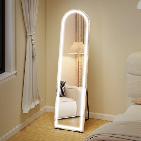 HOMCOM Specchio a figura con luci LED e 3 temperature colore, autoportante o montaggio a parete, 40x2,9x150 cm, Bianco | Aosom Italy