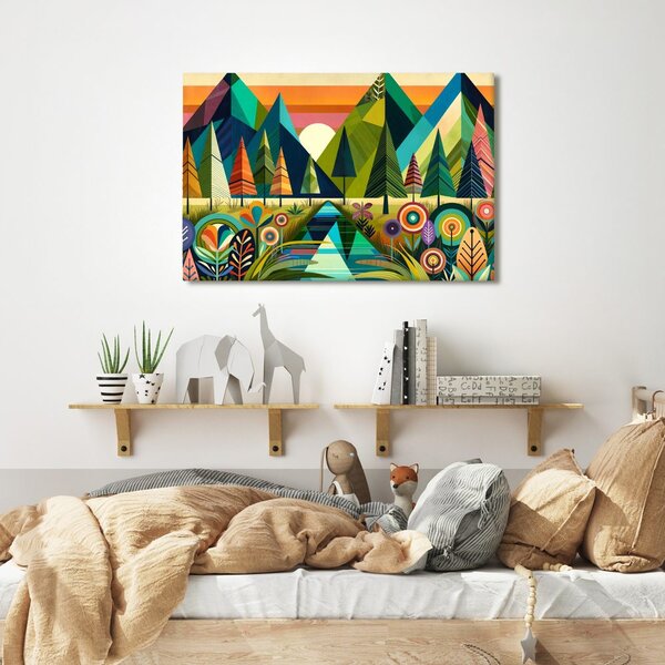Quadro su tela – Montagne e alberi colorati