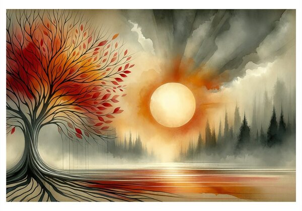 Quadro su tela – Albero della vita con sole autunnale