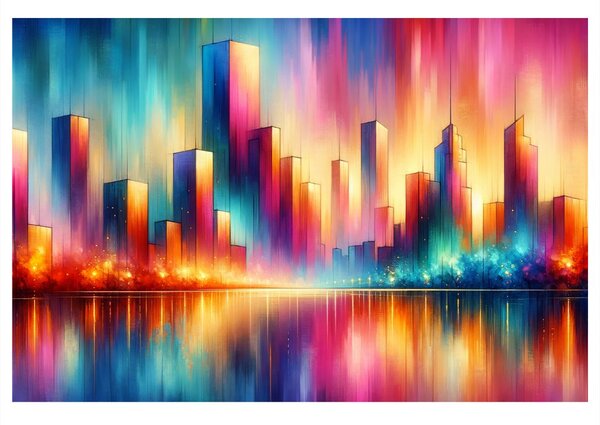 Quadro su tela – Silhouette urbana colorata