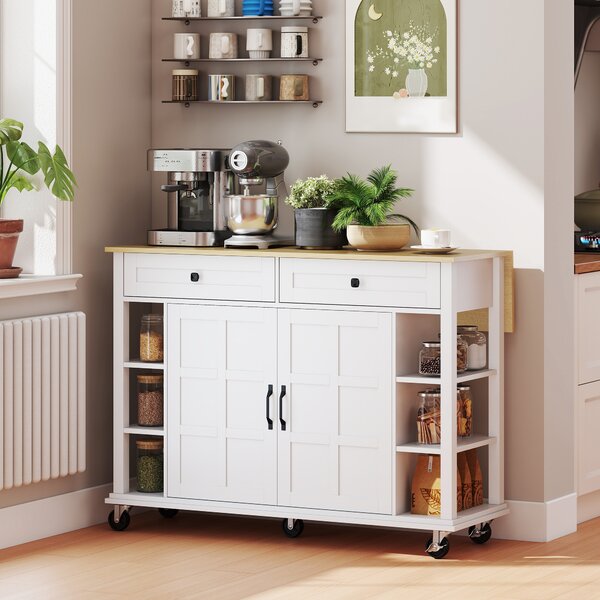 HOMCOM Isola da Cucina con 2 Cassetti 6 Ripiani Aperti, 2 Ante con Chiusura Ammortizzata, 120x65x89 cm, Bianco | Aosom Italy