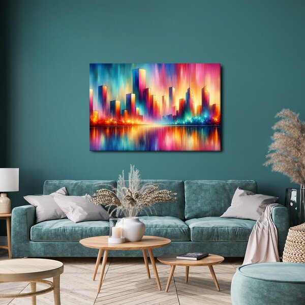 Quadro su tela – Silhouette urbana colorata