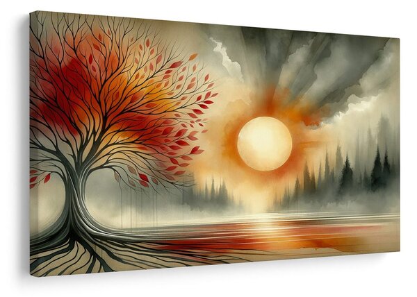 Quadro su tela – Albero della vita con sole autunnale