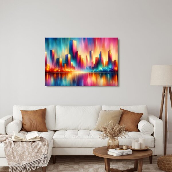 Quadro su tela – Silhouette urbana colorata