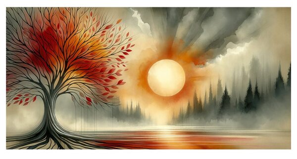 Quadro su tela – Albero della vita autunnale al lago