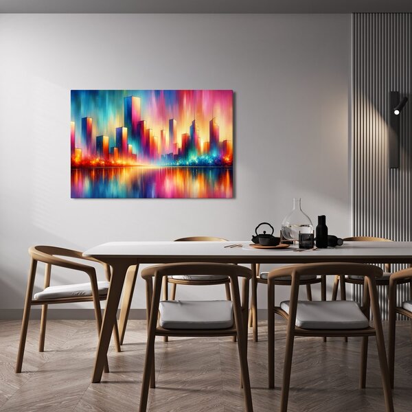 Quadro su tela – Silhouette urbana colorata