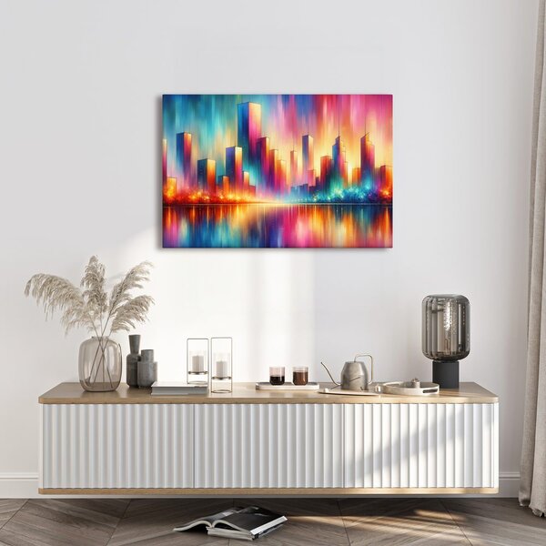 Quadro su tela – Silhouette urbana colorata