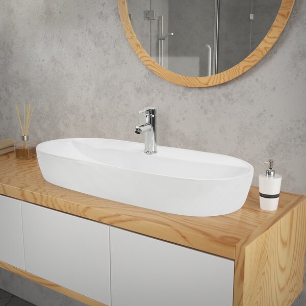 Lavabo LuxeBath Lavabo da appoggio ovale, 80x40x12 cm, bianco lucido, in Vetroceramica