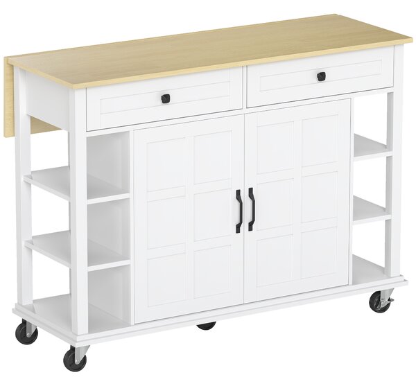 HOMCOM Isola da Cucina con 2 Cassetti 6 Ripiani Aperti, 2 Ante con Chiusura Ammortizzata, 120x65x89 cm, Bianco | Aosom Italy
