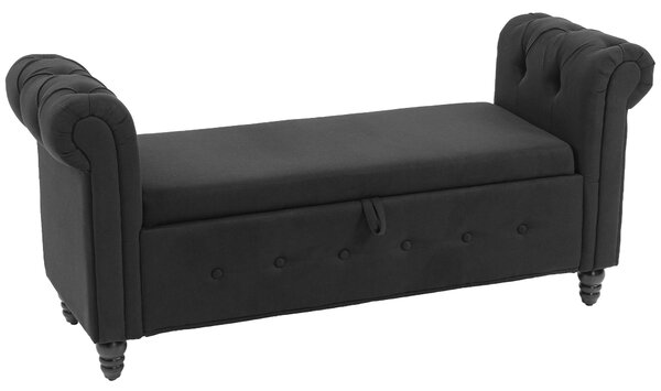 HOMCOM Panca contenitore 2 in 1 con piedi in legno, in tessuto effetto lino, 146.5x49x72 cm, Nero | Aosom Italy
