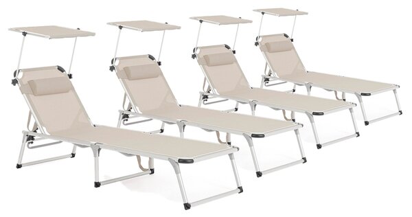 Set 4 Lettini Prendisole da Giardino con Tettuccio 58x193x76 cm in Alluminio Cayo Grigio Ghiaccio