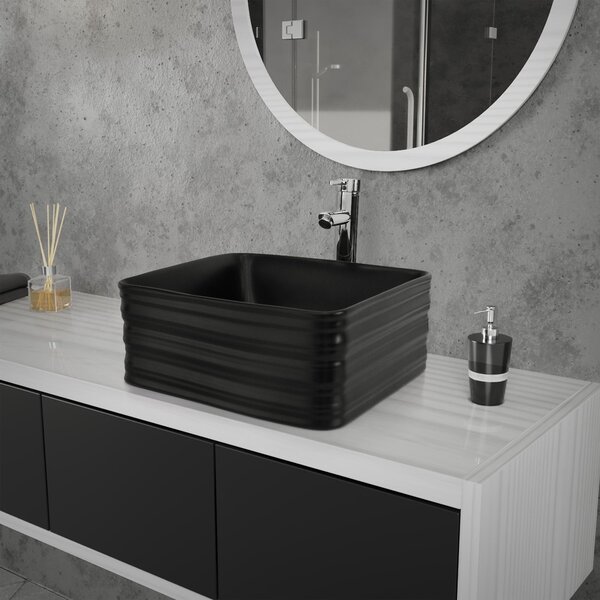 LuxeBath Lavabo Lavabo da appoggio Square, 39x39x15 cm, nero opaco, in Vetroceramica