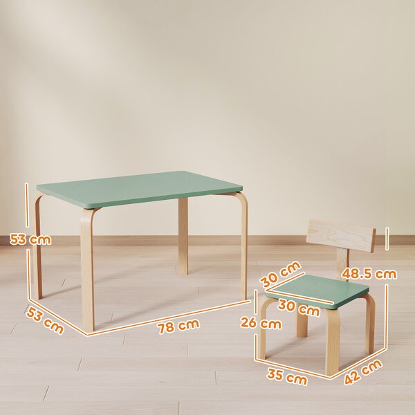 AIYAPLAY Tavolo per bambini con 2 sedie, in legno per disegnare, giocare e studiare, 78x53x53 cm, verde | Aosom Italy