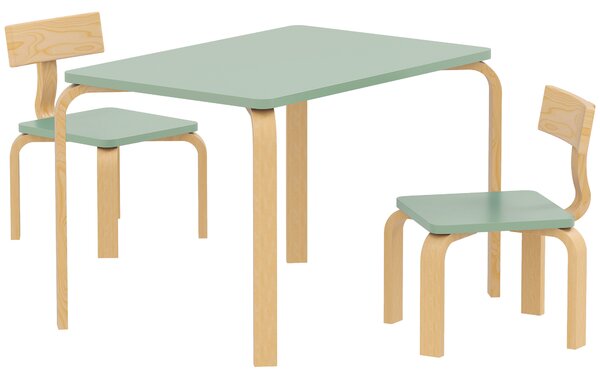 AIYAPLAY Tavolo per bambini con 2 sedie, in legno per disegnare, giocare e studiare, 78x53x53 cm, verde | Aosom Italy