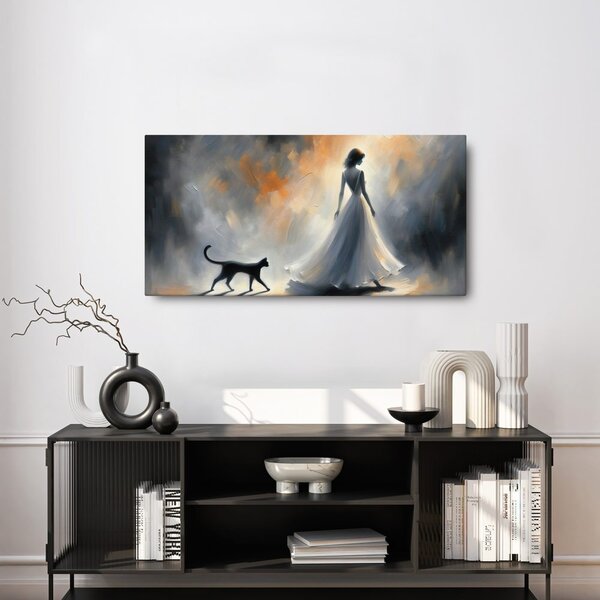 Quadro su tela – Sagoma di donna con gatto