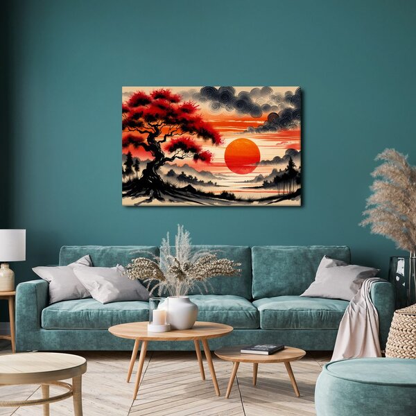 Quadro su tela – Albero della vita al tramonto del sole